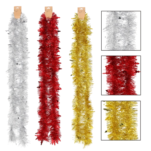 Vianočný ozdobný reťaz 2 m – červený, zlatý alebo strieborný