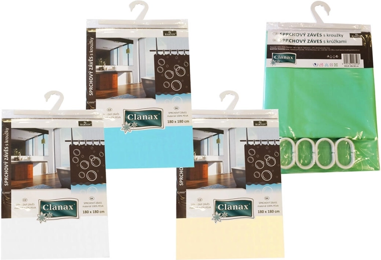 Kúpeľňový záves SOLID 180 × 180 cm z PEVA s 12 háčikmi, mix farieb