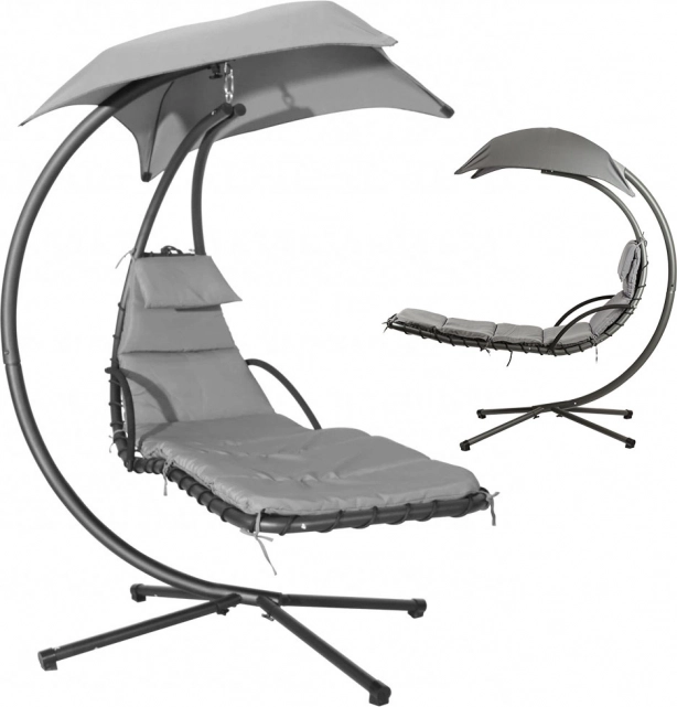 Záhradné hojdacie ležadlo s markízou, sivé, MultiGarden