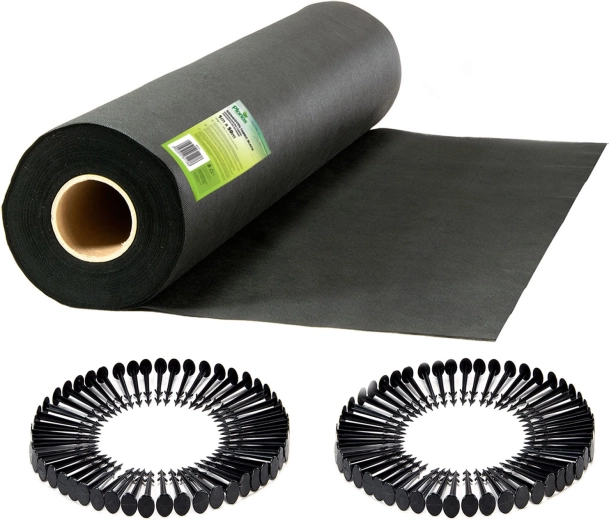 Záhradná agrotextília 1 × 50 m čierna + 50 kotevných kolíkov Plonos