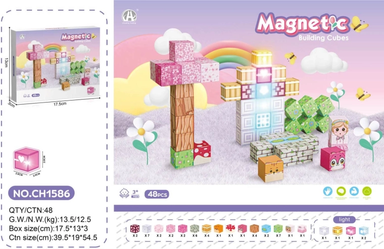 Magnetické stavebné kocky 3D 48 ks so svetlom