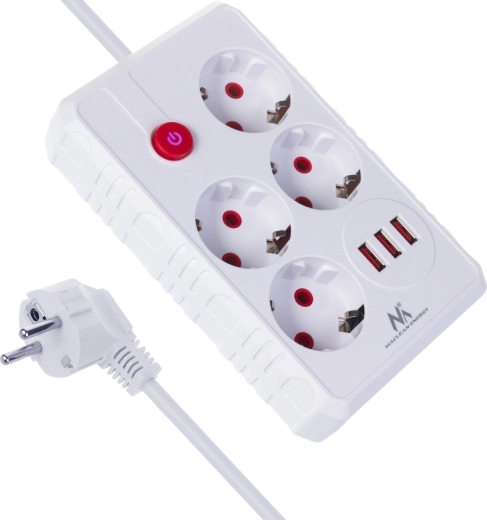 Maclean predlžovací pás so 4 zásuvkami a 3× USB, 3 m, biely - 1 kus