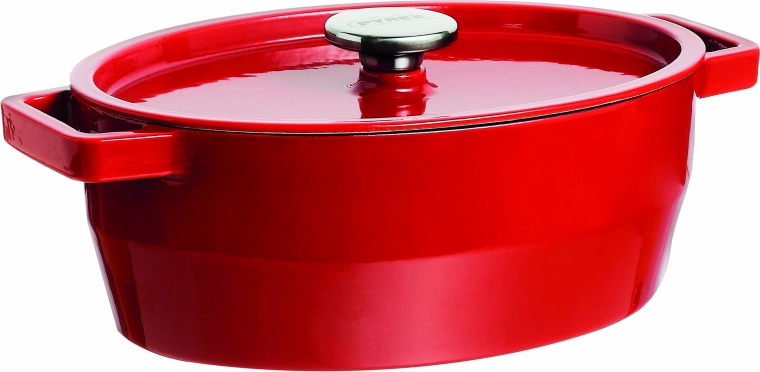 Liatinový hrniec s pokrievkou Pyrex 4 l, 29 × 21 cm, červený