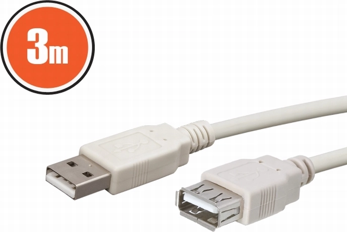 USB predlžovací kábel A, 3 m, biely