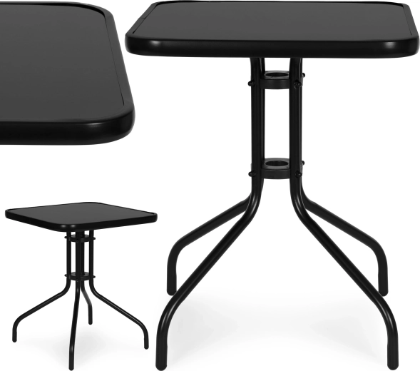 Záhradný štvorcový stôl 60 cm z tvrdeného skla, čierny MultiGarden