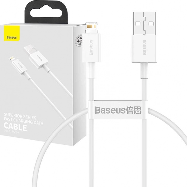 Baseus Superior USB–Lightning kábel 0,25 m, 2,4 A (biely)