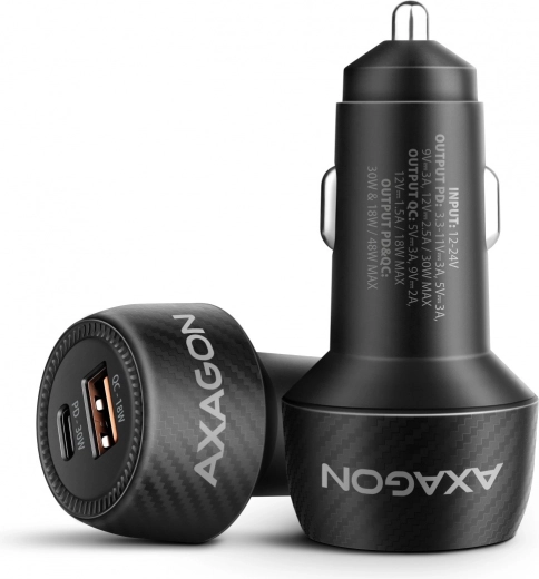 Autonabíjačka AXAGON 48W s USB‑C Power Delivery 3.0 a USB‑A Quick Charge 4+