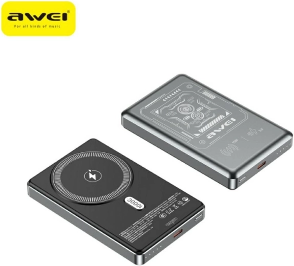 Awei MagSafe bezdrôtová powerbanka 10 000 mAh sivá