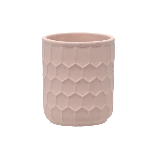 Cementový obal na kvetináč ružový 13,5 × 13,5 × 16 cm včelí plástový vzor
