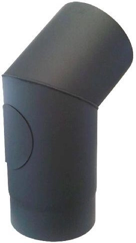 Dymové koleno s čistiacim otvorom 150 mm, 45°, oceľ 1,5 mm, čierne