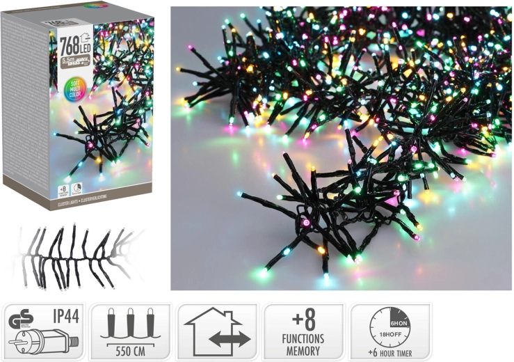 Vianočný LED reťaz 5,6 m, 768 diód, dúhové farby, 8 funkcií s časovačom, na vnútorné aj vonkajšie použitie