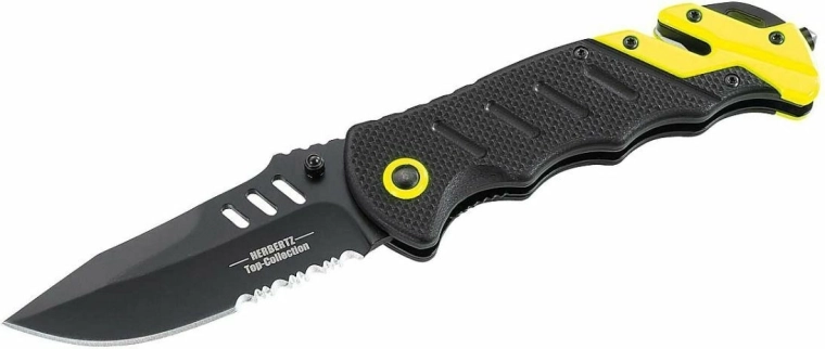 Záchranársky vreckový nôž Herbertz s rezačom pásov a rozbíjačom skla, G10, čierny/neón