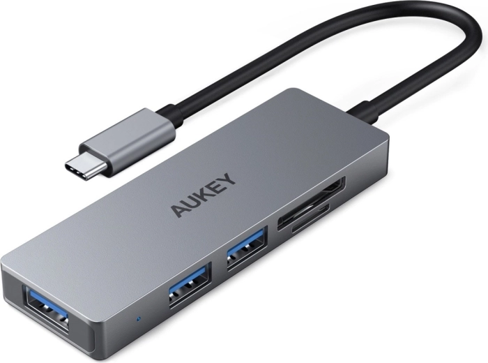 Aukey ultra tenký hliníkový USB-C hub 4 v 1 (3× USB 3.1, SD a microSD)