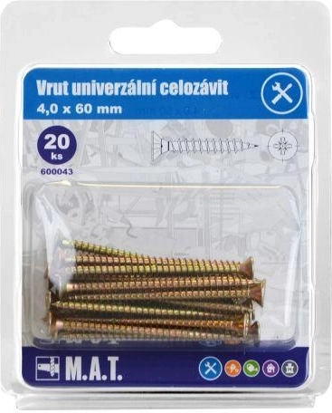 Univerzálne skrutky s celým závitom 4 × 60 mm, pozink, 20 ks