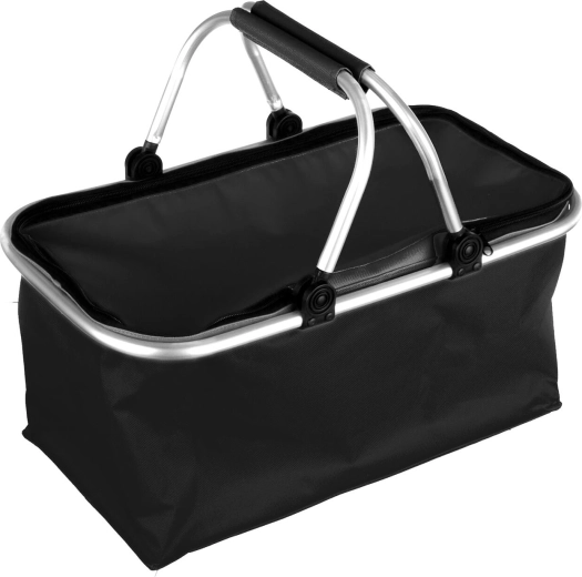Skladací kempingový košík 48 × 24 × 28 cm, hliník a polyester, čierny
