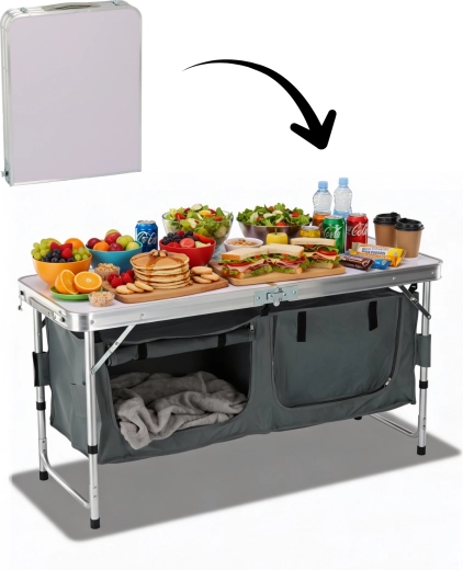 Skladacia kempingová skriňa s pracovným stolom 120 × 47 × 68 cm