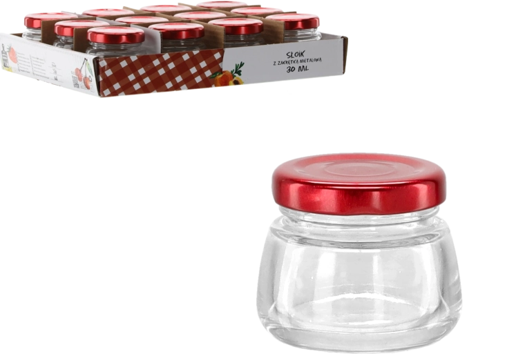 Pohárik 30 ml s červeným kovovým viečkom