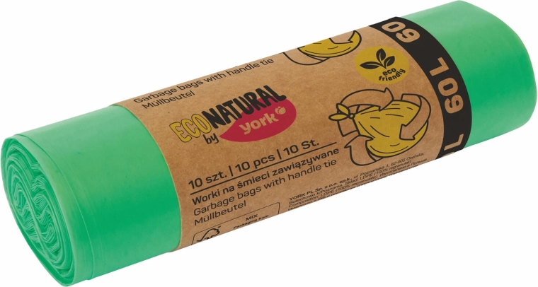 Eko vrecia na odpad so sťahovacími ušami 60 l, zelené (10 ks)
