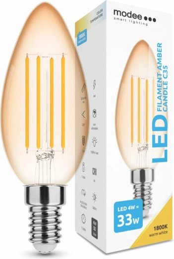 Modee LED filamentová žiarovka Amber Candle C35 E14 4 W stmievateľná
