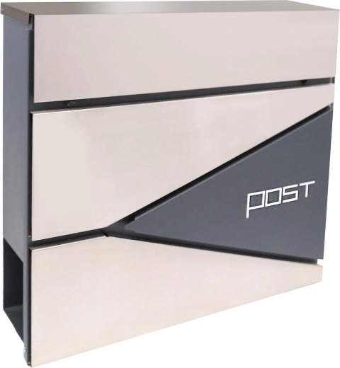 Poštová schránka z pozinkovanej ocele a nerezu s tubusom na noviny, 371 × 362 × 105 mm