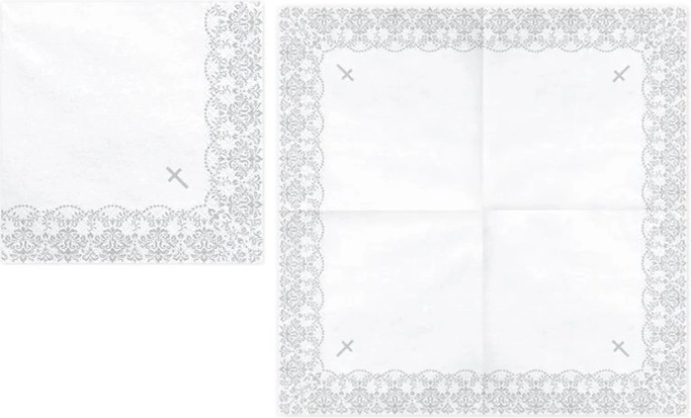 Komunijné papierové obrúsky so strieborným ornamentom 33 × 33 cm 20 ks