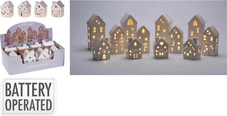 Dekoratívny porcelánový domček s LED osvetlením