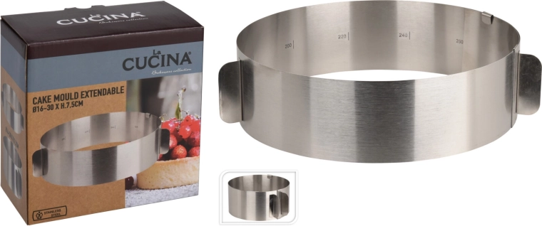 Okrúhla nastaviteľná forma na pečenie z nehrdzavejúcej ocele LA CUCINA 16–30 cm