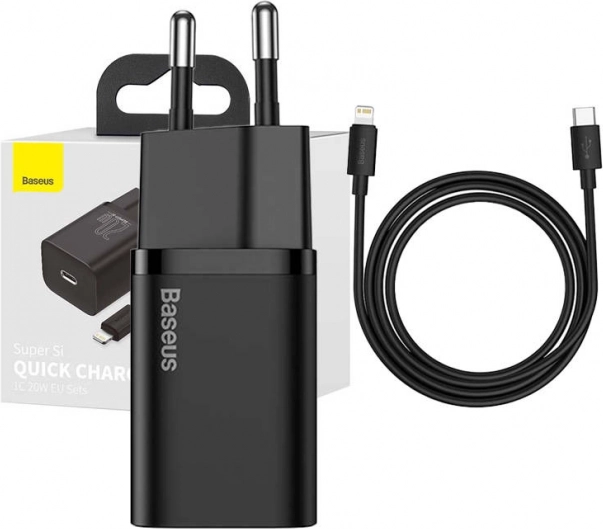 Baseus Super Si rýchlonabíjačka 1C 20W s USB-C na Lightning káblom 1m čierna