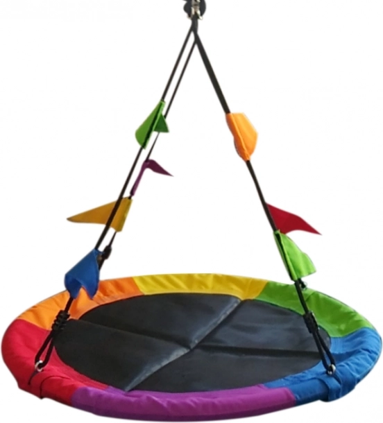 Hojdačka bocianie hniezdo s farebnými vlajkami pre deti