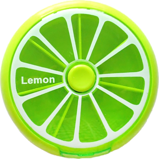 Okrúhly dávkovač liekov s motívom citróna 9 × 2,5 cm