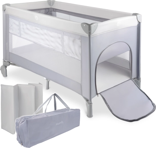 Cestovná postieľka PILO, sivá, 2 úrovne roštu