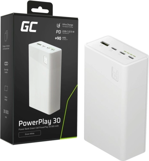 Powerbanka 30000 mAh, 22,5 W, 4 porty, biela