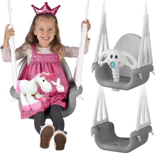 Ricokids detská kyvadlová hojdačka Sloník 3v1 sivo-biela