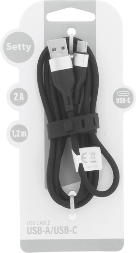 Setty USB-A – USB-C kábel 1,2 m, 2 A, čierny