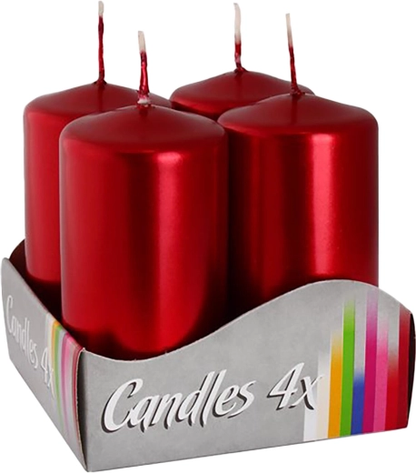 Adventné sviečky metalická červená 80 × 40 mm lesk (4 ks)