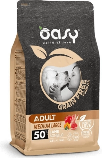 Oasy bezobilninové granuly pre dospelých psov stredných a veľkých plemien – jahňacie 2,5 kg