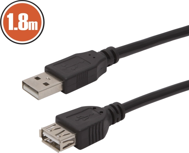 USB predlžovací kábel USB-A, 1,8 m, čierny