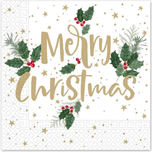 Vianočné papierové servítky 33 × 33 cm, 3-vrstvové, Merry Christmas, 20 ks