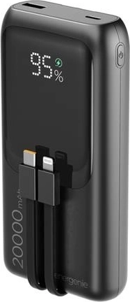 Powerbanka 20 000 mAh s integrovanými káblami, PD 20 W a LCD, čierna
