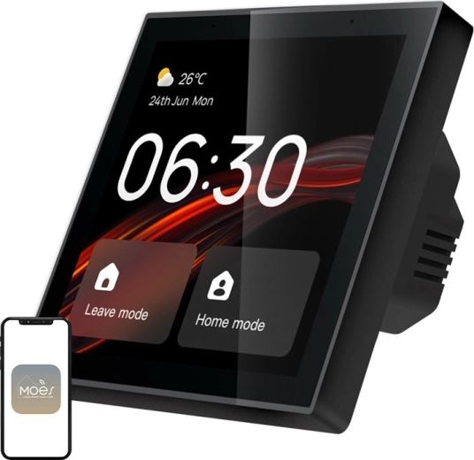 Moes inteligentný nástenný ovládací panel pre smart domácnosť (Wi‑Fi/Zigbee, 4" dotykový LCD)