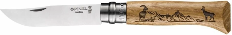Opinel N°08 Inox Animalia vreckový nôž 8,5 cm, dubové drevo, motív kamzíka