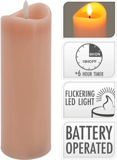 LED sviečka 7 × 20 cm s blikajúcim plameňom a časovačom – ružová