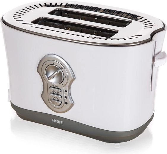 Hriankovač na 2 toasty s funkciami rozmrazovania a ohrevu, 900 W, bielo-sivý