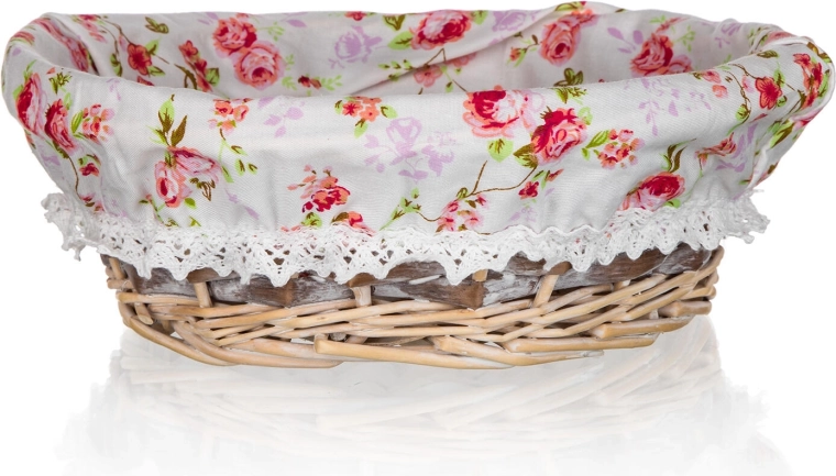 Prútený okrúhly košík Roses 25 × 9 cm s bavlnenou vložkou