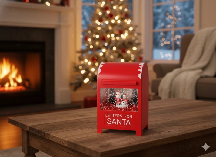 Vianočná poštová schránka s LED hracím strojčekom, červená, 15 × 12 × 23 cm