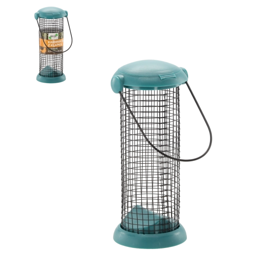 Závesné kŕmidlo pre vtáky s klapkou, kovové pletivo, 21 cm