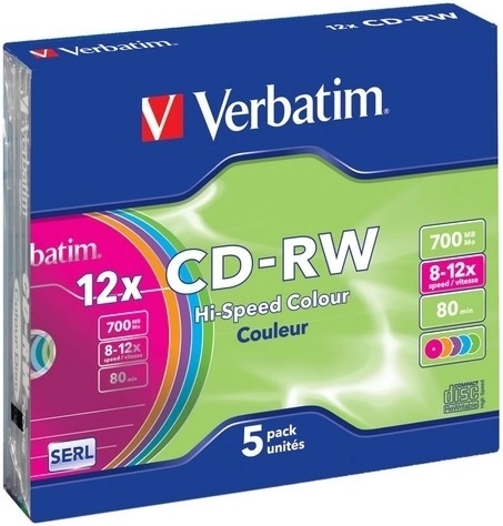 Verbatim CD-RW Colour 700 MB 12x v Slim Case – 5 ks