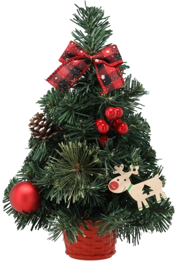 Dekoratívny vianočný stromček 30 cm s červenými poinsettiami