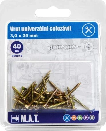 Univerzálne skrutky s celým závitom 3,0 × 25 mm, zinkované, 40 ks