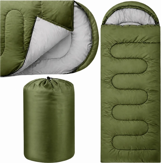 Turistický spacák múmia 2v1 s kapucňou 210 × 70 cm, zelený